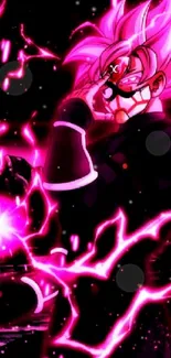 Anime character with electric pink energy background.