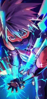 Anime character with electric blue energy effects.