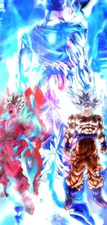 Anime characters with dynamic energy and vibrant colors in action scene.