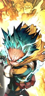 Colorful anime character with energetic burst in vibrant yellow tones.