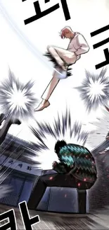 Anime fight scene with dynamic action and vibrant colors.