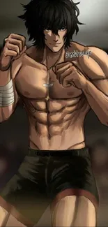 Anime fighter with muscular build in dynamic pose.