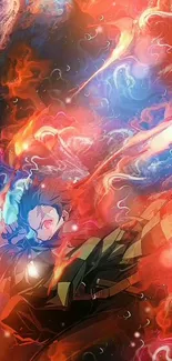 Vibrant anime wallpaper with fiery flames and dynamic character action.