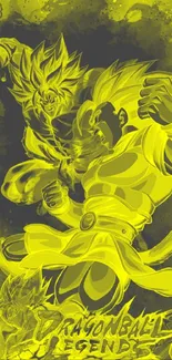 Anime action wallpaper with Dragon Ball characters in yellow hues.