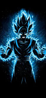 Anime character with a glowing blue aura on a dark background.