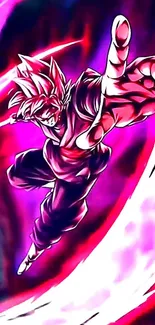 Dynamic anime hero in action with vivid magenta energy swirls.