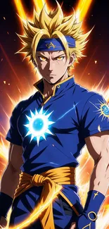 Dynamic anime hero with a glowing energy aura.