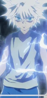 Anime character with electric blue lightning effect.