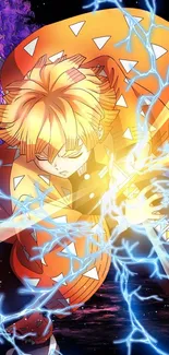 Anime character with lightning effect in vibrant pose.