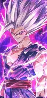 Anime character with vibrant lightning effects and purple hues.