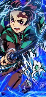 Anime hero with electric blue lightning and vibrant colors.