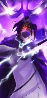 Anime character with purple lightning energy, creating a dynamic and vibrant scene.