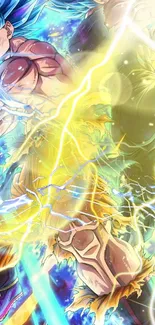 Anime character with lightning and energy in vibrant colors.