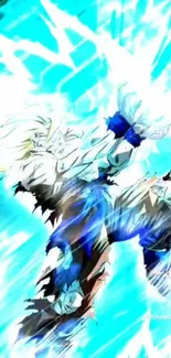 Anime character with electric blue lightning aura in dynamic pose.