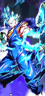 Anime character with electric blue aura wallpaper.