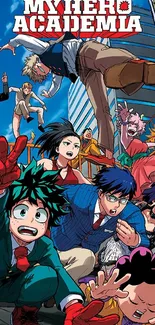 Colorful My Hero Academia phone wallpaper with anime characters.