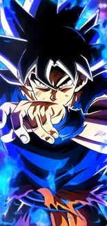 Anime character with blue energy aura.