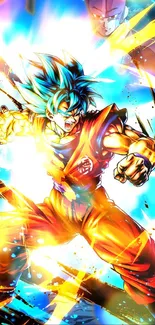 Energetic anime character unleashing power in a dynamic, colorful burst.