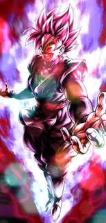 Anime character with vibrant energy aura on a colorful background.