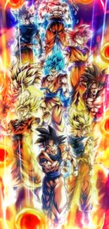 Colorful anime wallpaper with powerful characters and energy bursts.