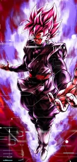 Anime character with red aura and energy aura on colorful background.