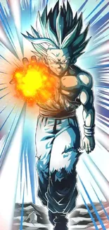 Dynamic anime character with vibrant energy burst background.