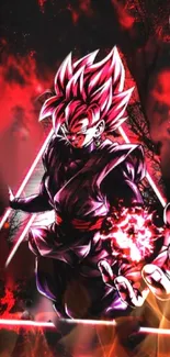 Anime character with red flames in a dynamic phone wallpaper.