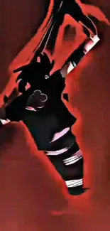 Anime silhouette with red and black hues, creating dynamic energy on mobile screen.