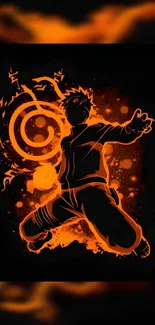 Anime silhouette art with orange highlights and dynamic pose.