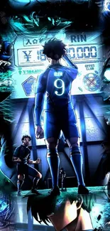 Anime soccer scene with dynamic action and vibrant characters.