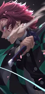 Anime swordfighter in action with vivid colors and dynamic energy.