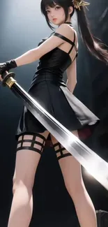 Anime warrior with a sword in a power stance.