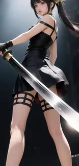 Anime warrior with katana in action pose.
