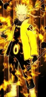 Anime warrior surrounded by vibrant yellow energy.