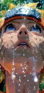 Anime character with water splashing on face.