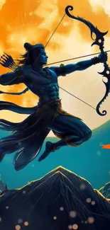 Silhouette of a blue archer against a bright moon.