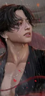 Dynamic art wallpaper with a character in the rain showcasing vibrant colors.