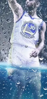 Basketball player in underwater effect, showcasing agility and dynamic design.