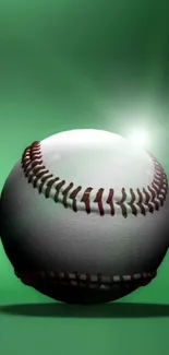 3D baseball with glowing green backdrop.