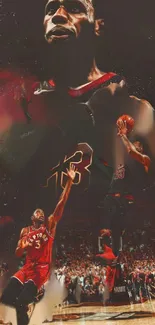 Dynamic mobile wallpaper featuring basketball action shots and vibrant colors.