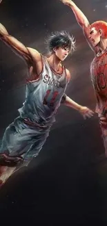 Anime characters playing basketball art wallpaper with dynamic movement.