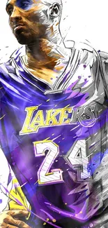 Vibrant basketball sketch style wallpaper with purple highlights.