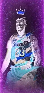 Dynamic, artistic basketball player with crown in vibrant colors.