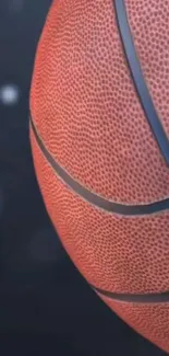 Closeup of a basketball on a dynamic background.