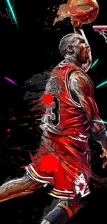 Basketball player dunking creative art wallpaper.
