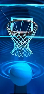 Dynamic blue basketball hoop on mobile wallpaper.