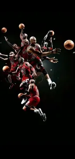 Dynamic basketball athletes in action on black background.