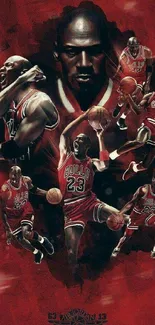 Dynamic basketball legend art wallpaper in vibrant red.