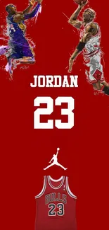 Basketball legends mobile wallpaper, featuring dynamic movement on a red background.