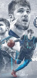 Artistic basketball player in blue vibrant wallpaper.